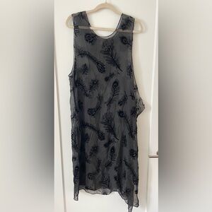 Harari Sheer Burnout Open-Side Layering Overlay Tunic, Black, Size M/L